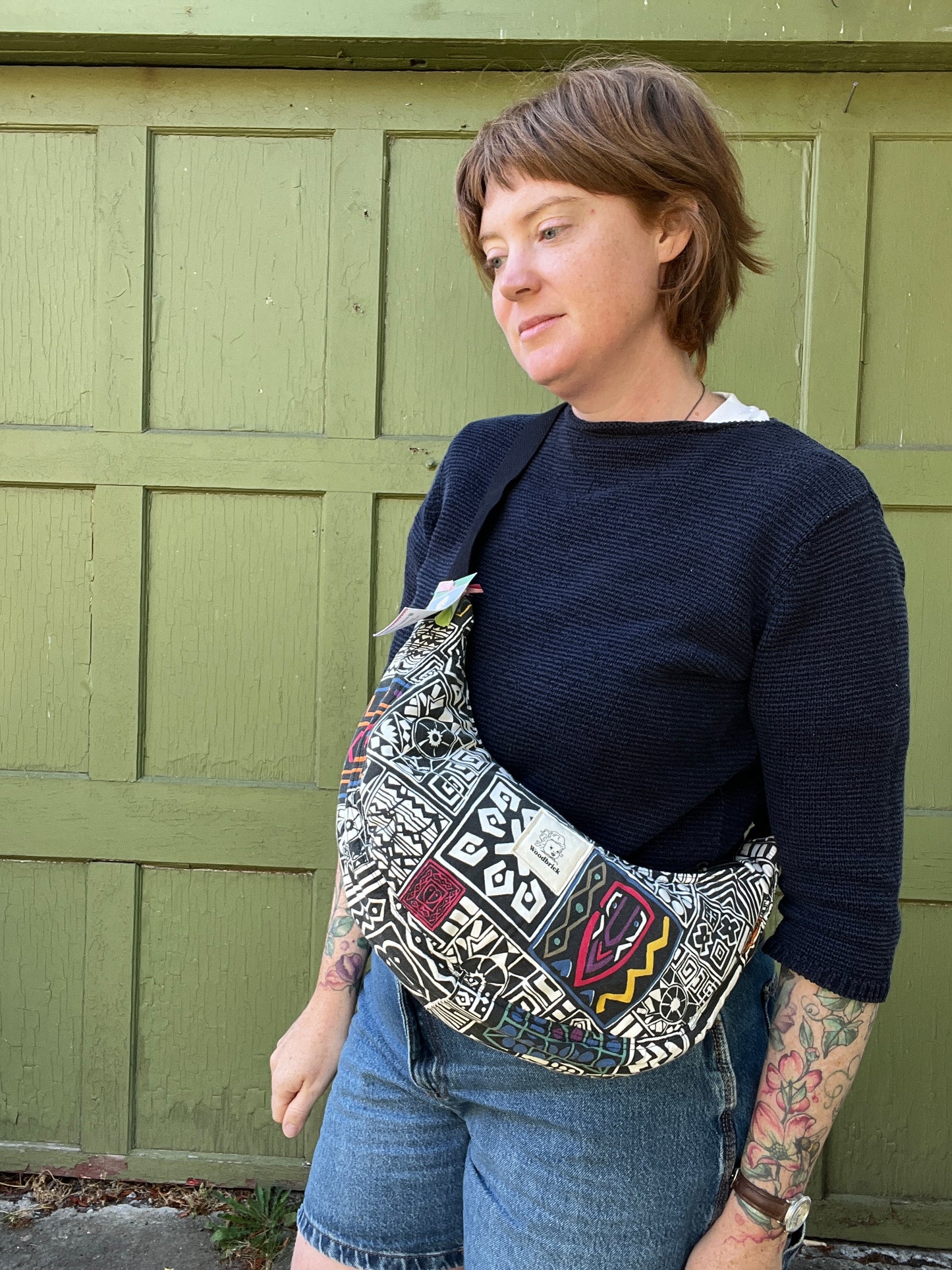 "Jenny Kee- Light Side" Vintage Print Upcycled Classic Crescent Bag