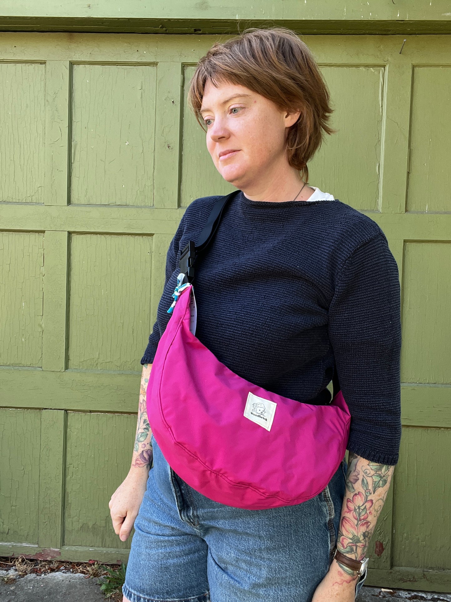 "Hot Pink Summer" Water Resistant Upcycled Classic Crescent Bag