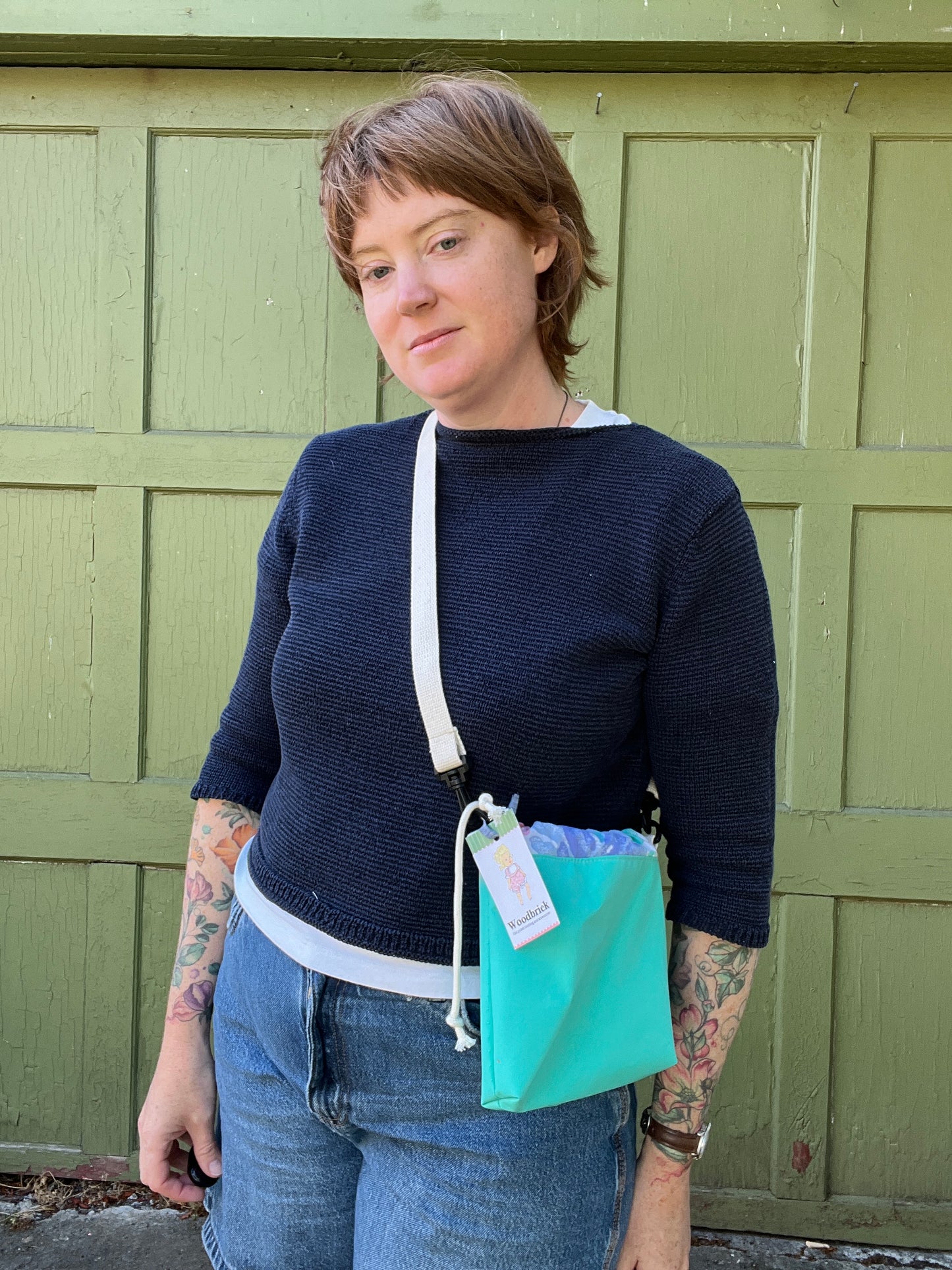 "Teal Dreams"  Water Resistant Upcycled Crossbody Water Bottle Sling