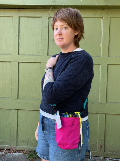 "Retro Rainbow"  Water Resistant Upcycled Crossbody Water Bottle Sling