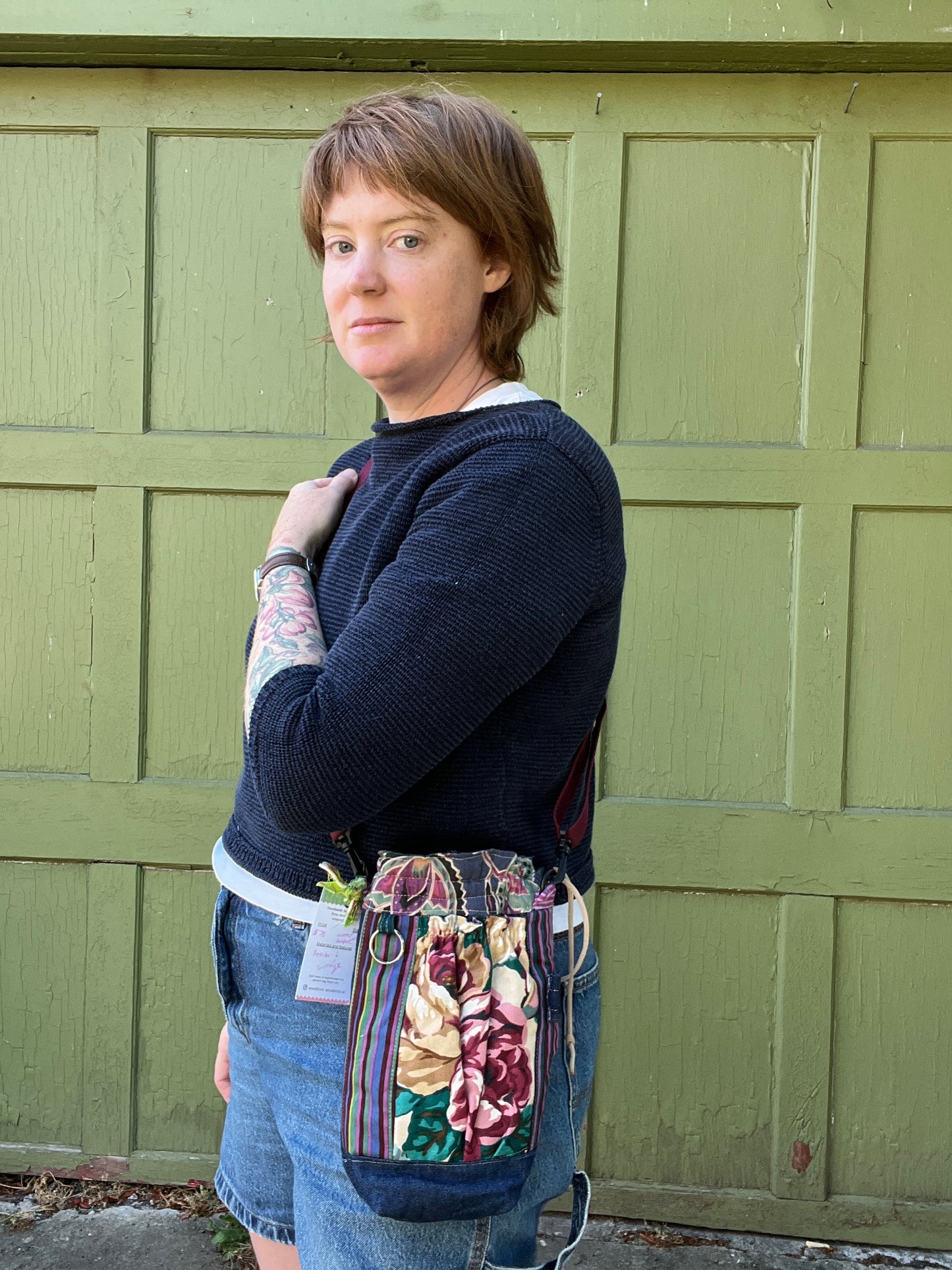 "Garden Show" Upcycled Crossbody Water Bottle Sling with Side Opening