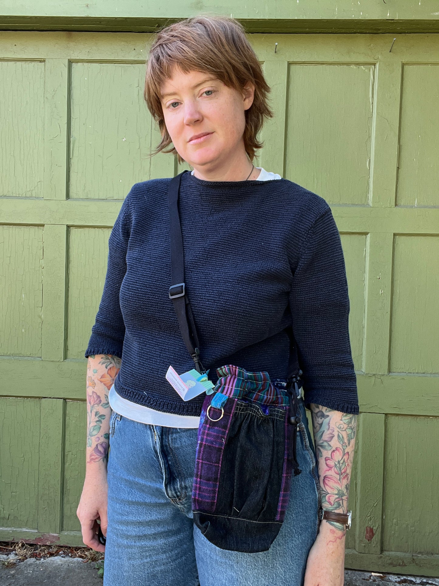 "Midnight" Upcycled Crossbody Water Bottle Sling with Side Opening