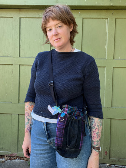 "Midnight" Upcycled Crossbody Water Bottle Sling with Side Opening