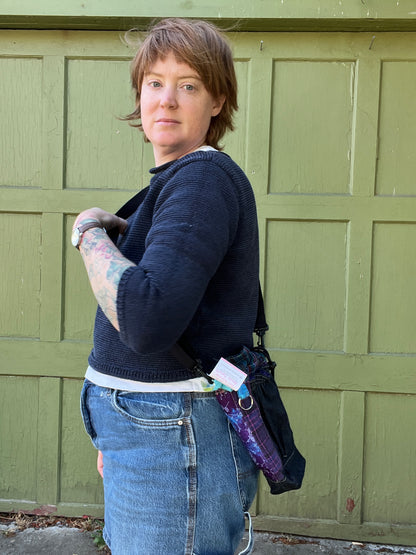 "Midnight" Upcycled Crossbody Water Bottle Sling with Side Opening