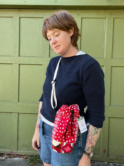 "Cherry Bomb" Vintage Fabric Upcycled Crossbody Water Bottle Sling