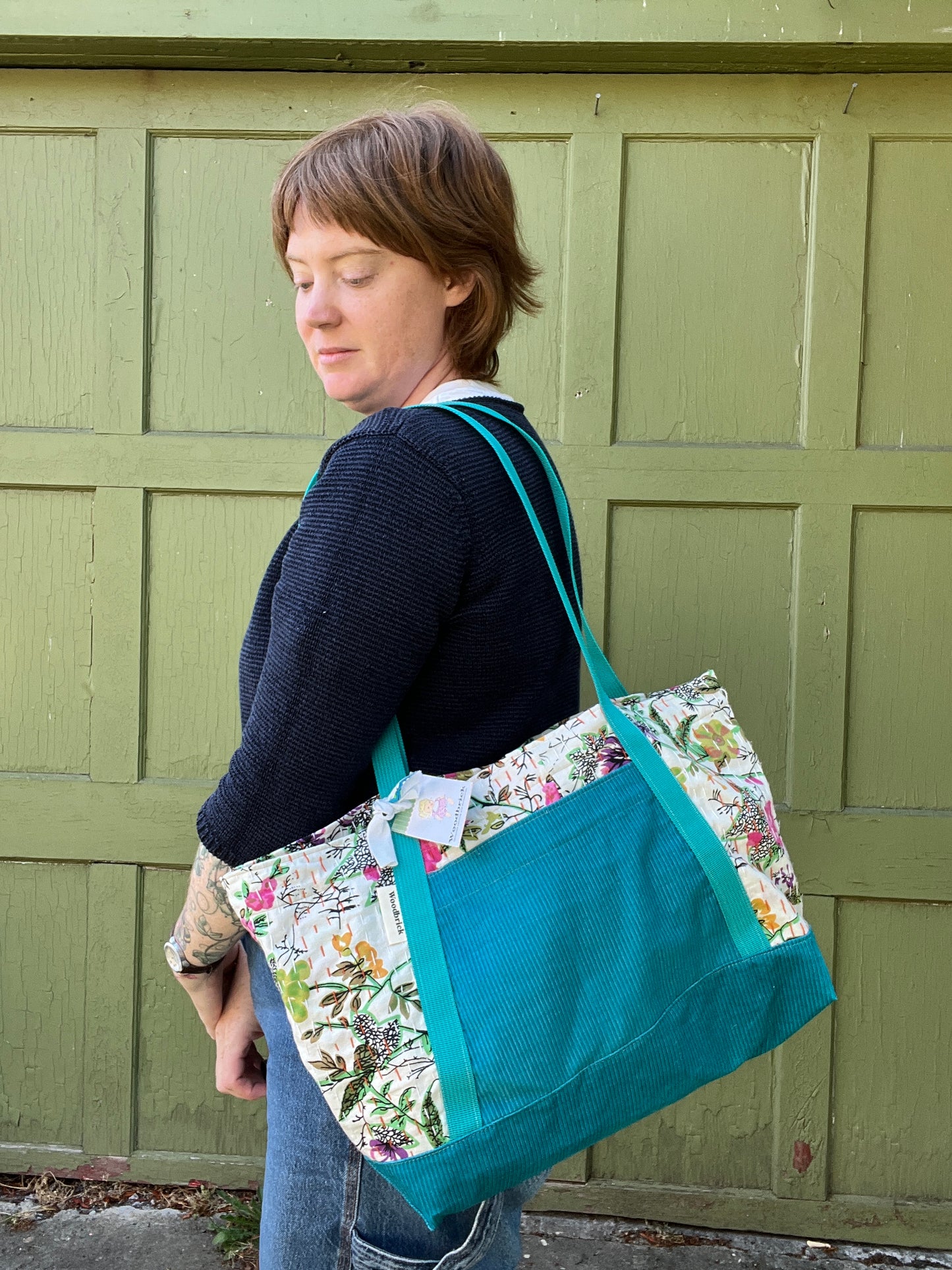 "Textured Teal" Kantha and Corduroy Gloat n' Tote