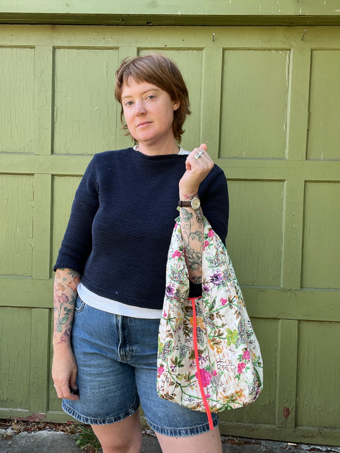 "Coral Dreams" Kantha Quilt Small Slouchy Tote