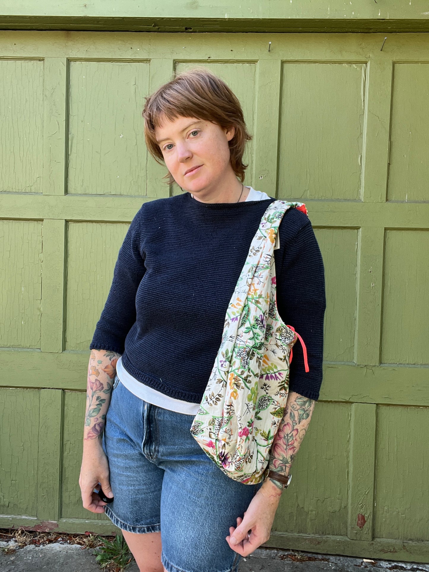 "Coral Splash" Kantha Quilt Large Slouchy Tote