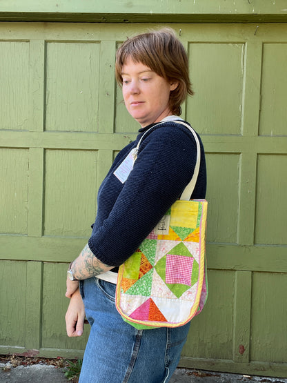 "Heatwave" Lulu-style upcycled quilt shopping bag
