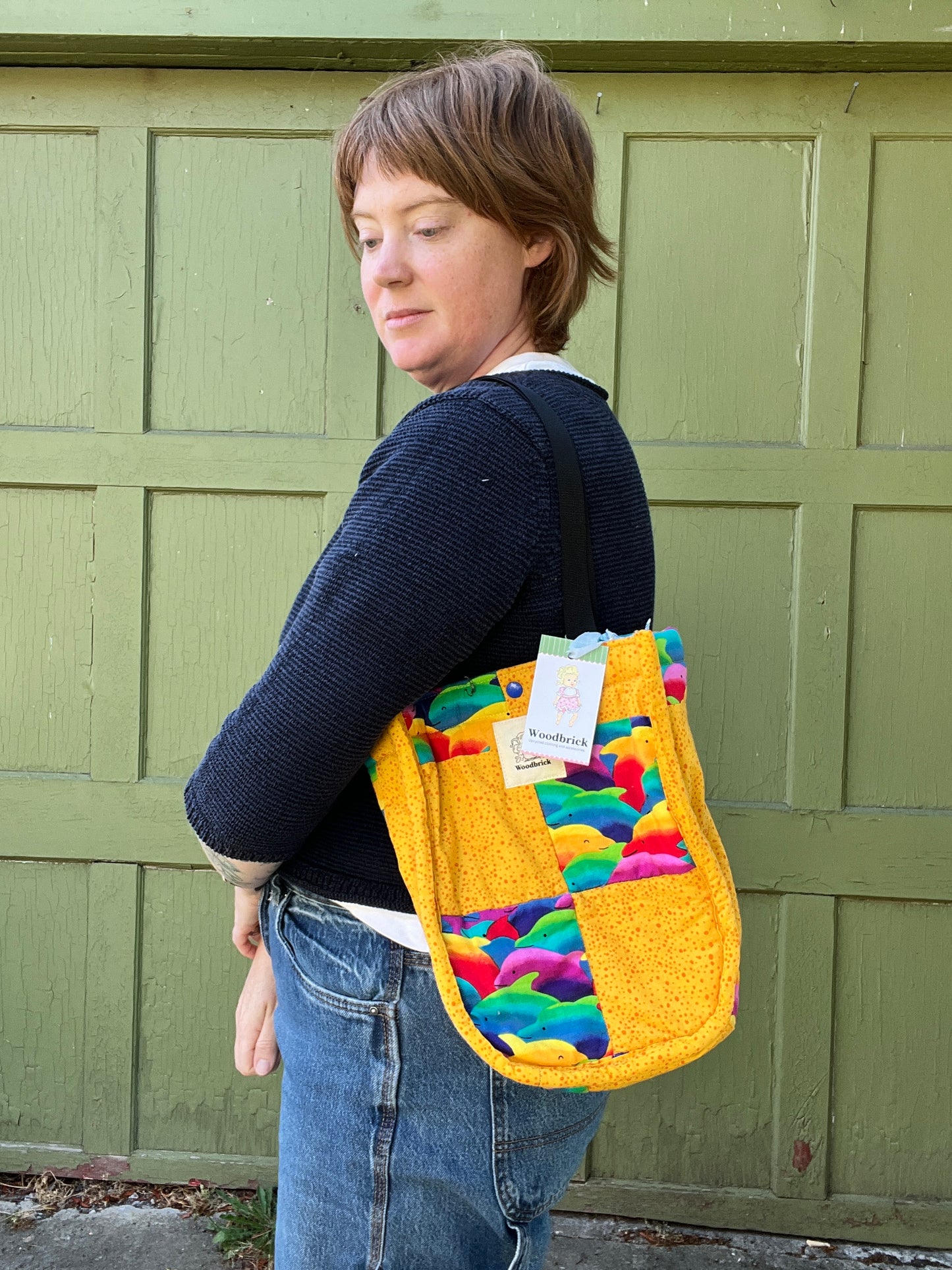 "90's Dolphins" Lulu-style upcycled quilt shopping bag