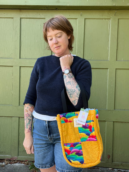 "90's Dolphins" Lulu-style upcycled quilt shopping bag