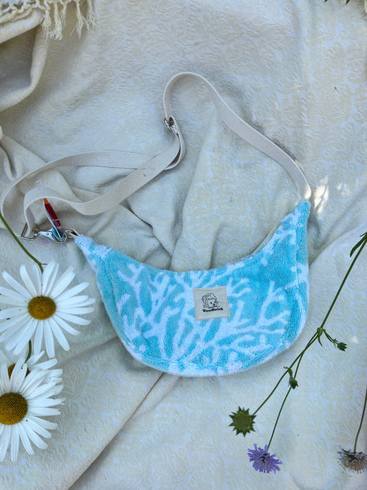 "Blue Coral" Repurposed Towel Sidekick Crescent Bag