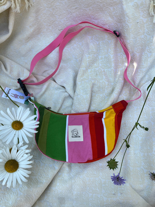 "Pink Stripe" Vintage Ikea Print Sidekick Crescent Bag