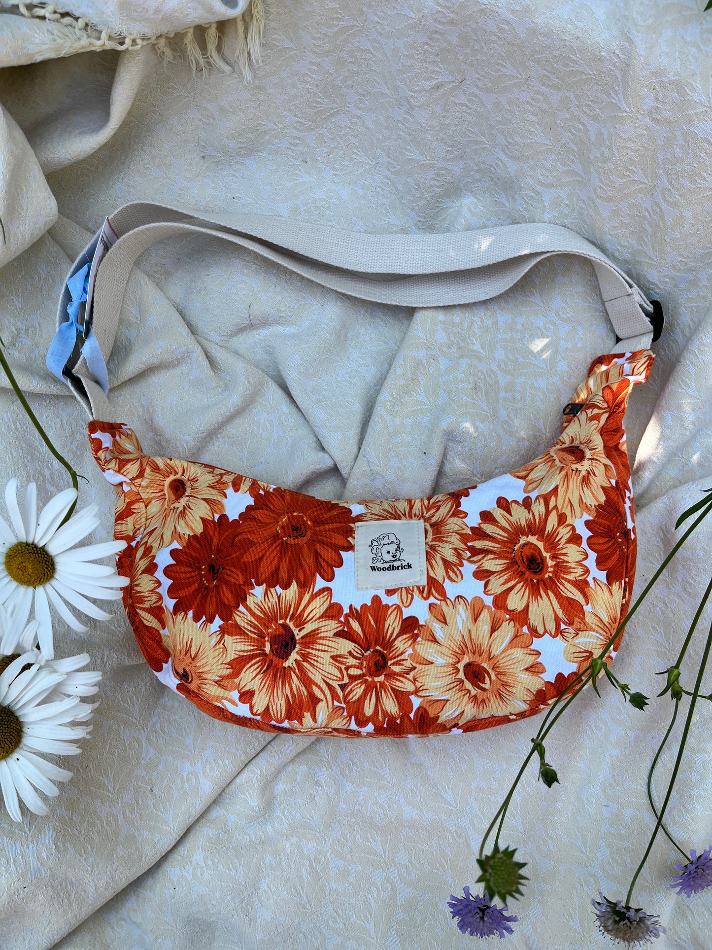 "Orange you glad"  Upcycled Classic Crescent Bag