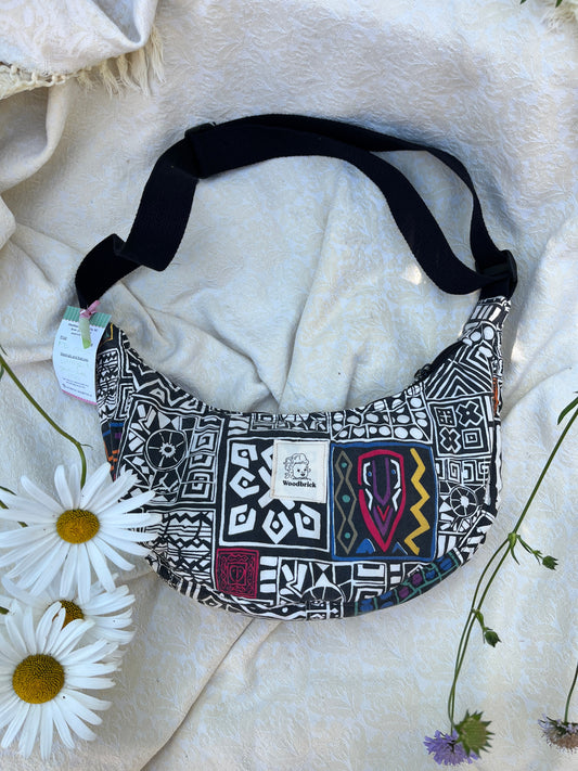 "Jenny Kee- Light Side" Vintage Print Upcycled Classic Crescent Bag