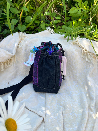 "Midnight" Upcycled Crossbody Water Bottle Sling with Side Opening