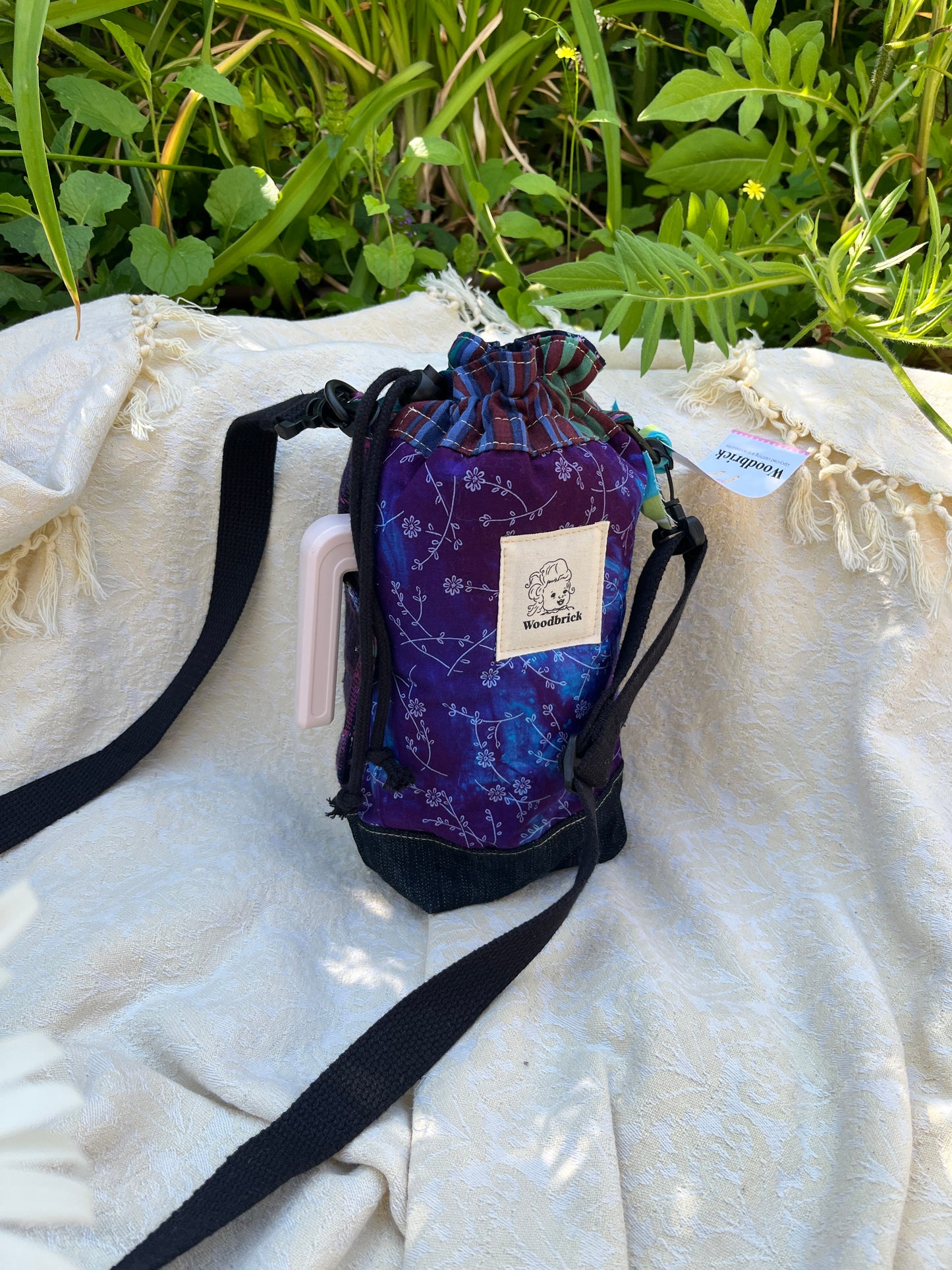 "Midnight" Upcycled Crossbody Water Bottle Sling with Side Opening
