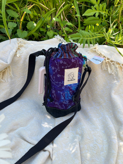 "Midnight" Upcycled Crossbody Water Bottle Sling with Side Opening