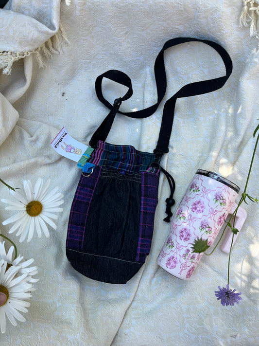 "Midnight" Upcycled Crossbody Water Bottle Sling with Side Opening