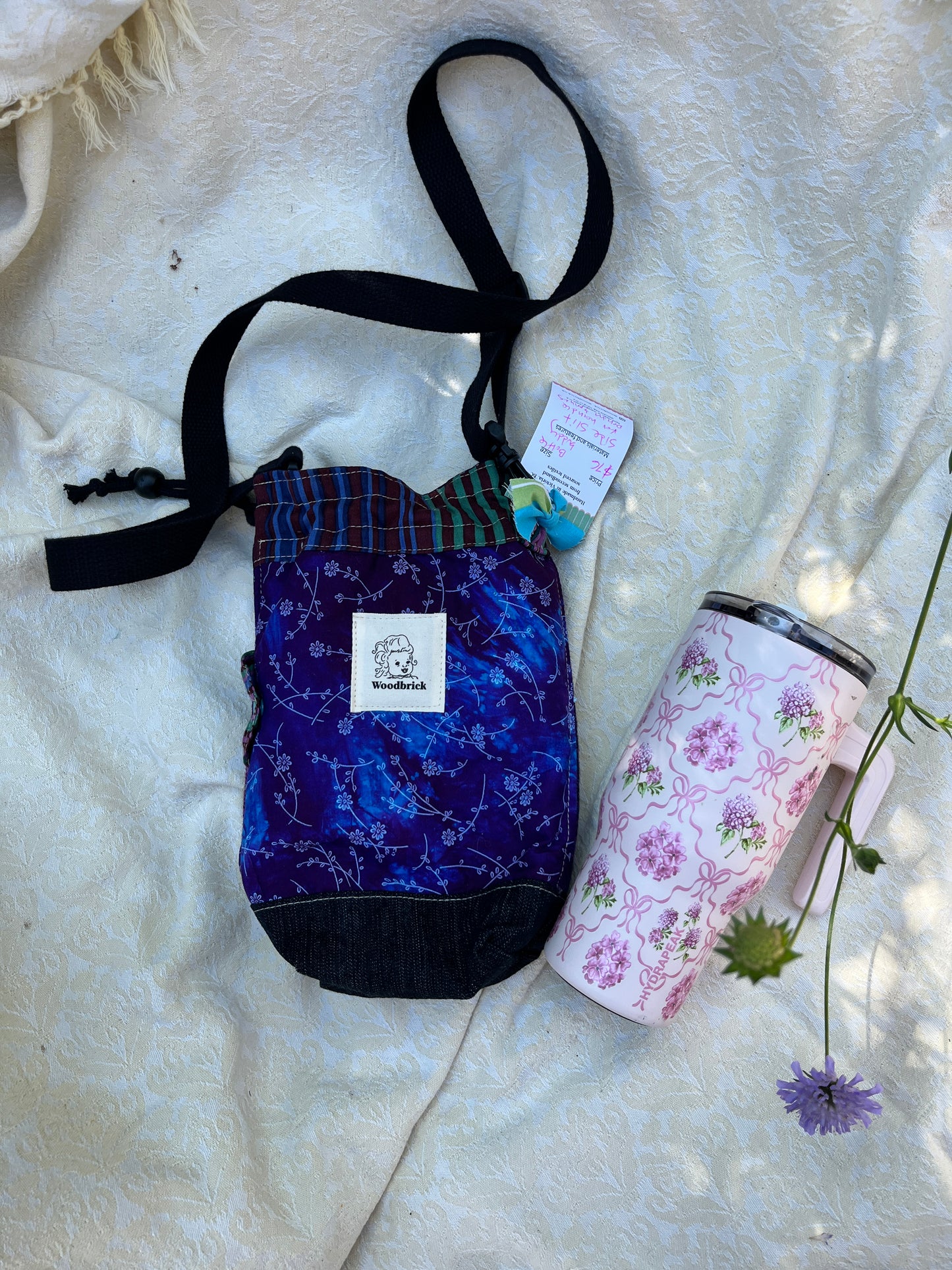 "Midnight" Upcycled Crossbody Water Bottle Sling with Side Opening