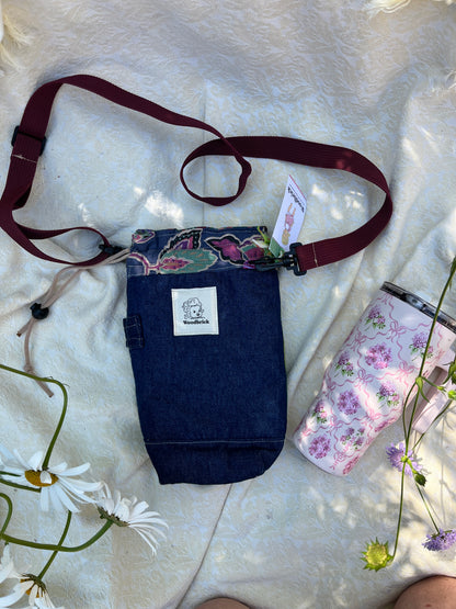 "Garden Show" Upcycled Crossbody Water Bottle Sling with Side Opening