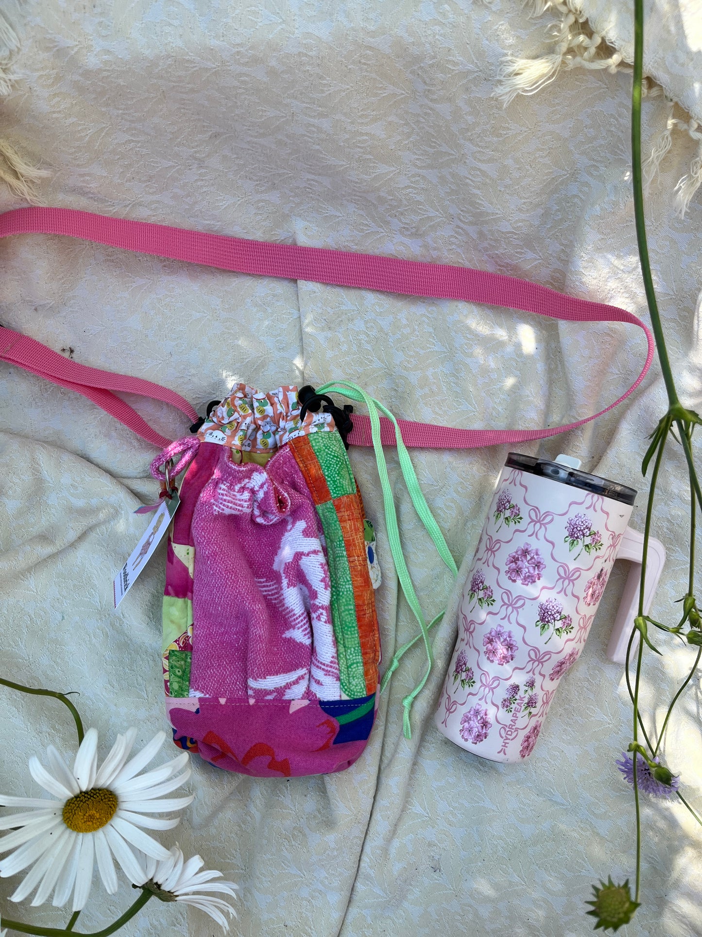 "Heat Wave" Upcycled Crossbody Water Bottle Sling with Side Opening