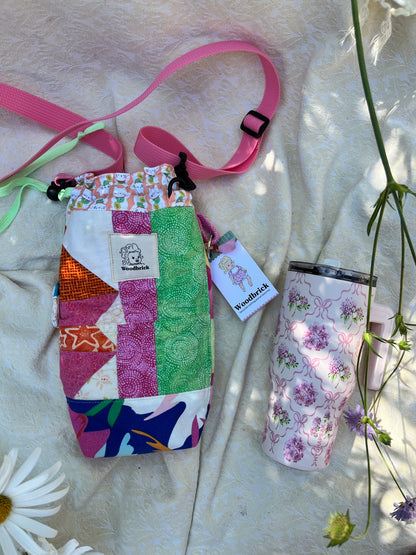 "Heat Wave" Upcycled Crossbody Water Bottle Sling with Side Opening