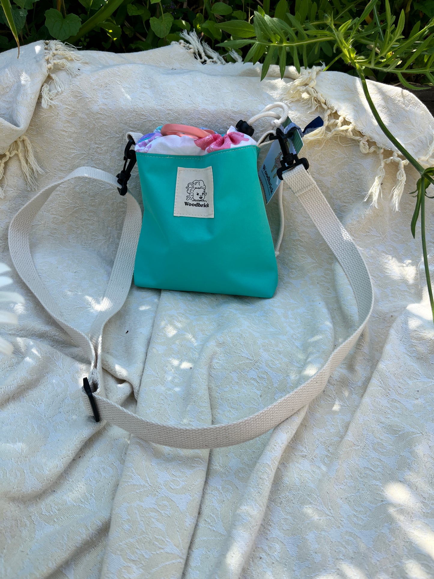 "Teal Dreams"  Water Resistant Upcycled Crossbody Water Bottle Sling