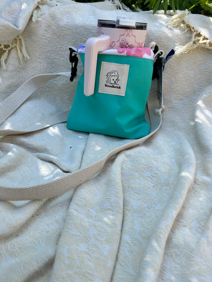 "Teal Dreams"  Water Resistant Upcycled Crossbody Water Bottle Sling