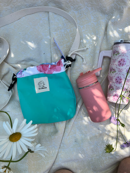 "Teal Dreams"  Water Resistant Upcycled Crossbody Water Bottle Sling