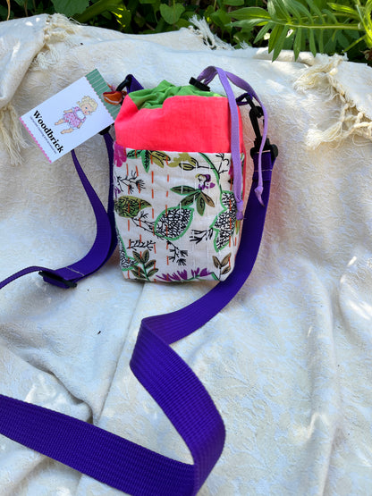 "Bright Spot"  Kantha Quilt Upcycled Crossbody Water Bottle Sling