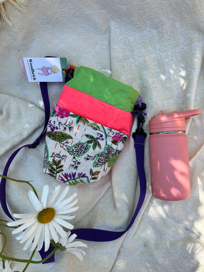"Bright Spot"  Kantha Quilt Upcycled Crossbody Water Bottle Sling