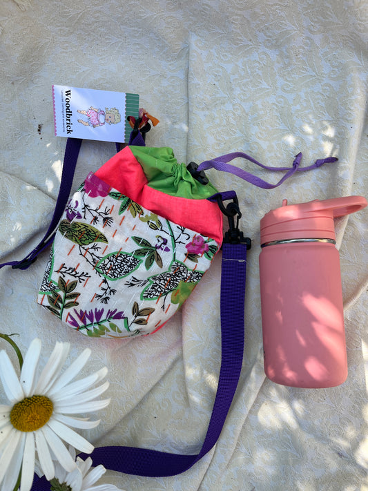 "Bright Spot"  Kantha Quilt Upcycled Crossbody Water Bottle Sling