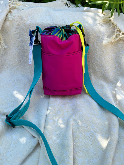 "Retro Rainbow"  Water Resistant Upcycled Crossbody Water Bottle Sling