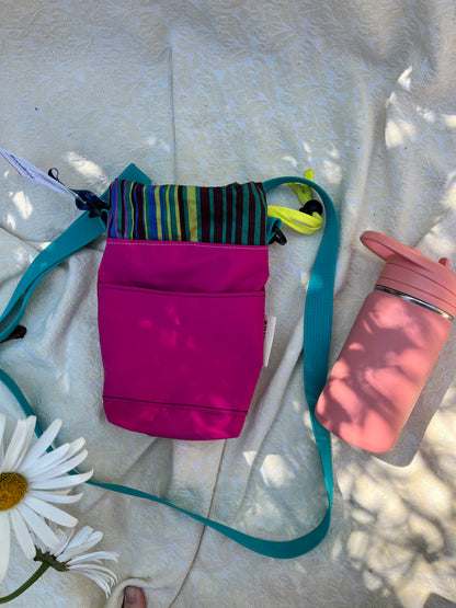"Retro Rainbow"  Water Resistant Upcycled Crossbody Water Bottle Sling