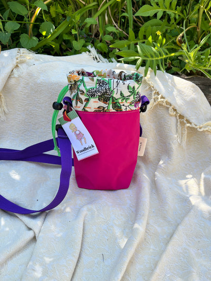"Hot Pink Summer"  Water Resistant Kantha Quilt Upcycled Crossbody Water Bottle Sling