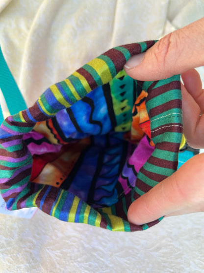 "Retro Rainbow"  Water Resistant Upcycled Crossbody Water Bottle Sling