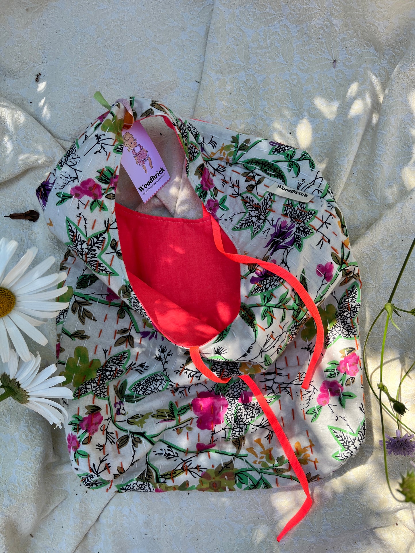 "Coral Dreams" Kantha Quilt Small Slouchy Tote
