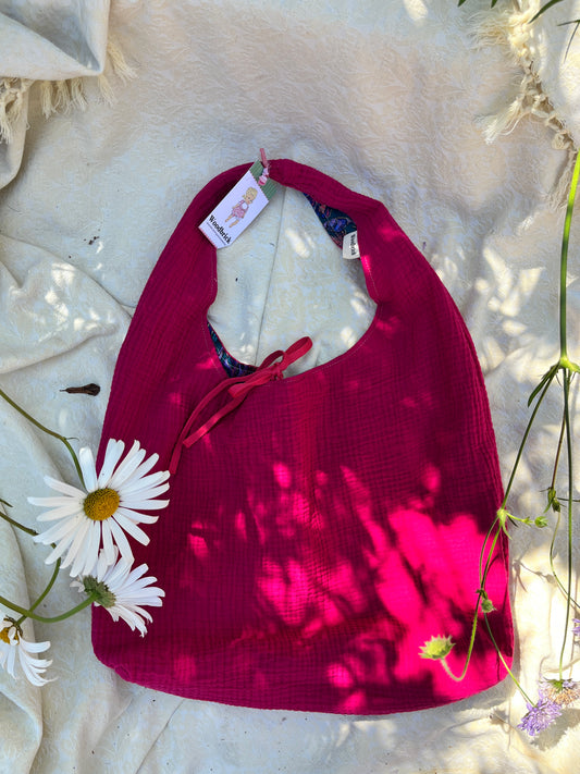 "Magenta" Double Gauze Large Slouchy Tote