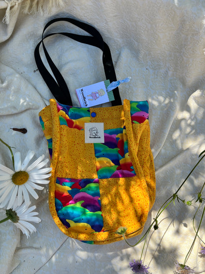"90's Dolphins" Lulu-style upcycled quilt shopping bag