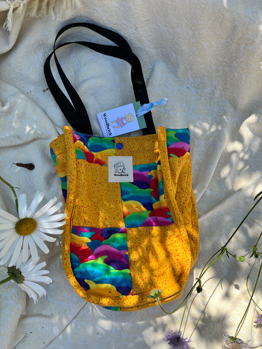 "90's Dolphins" Lulu-style upcycled quilt shopping bag