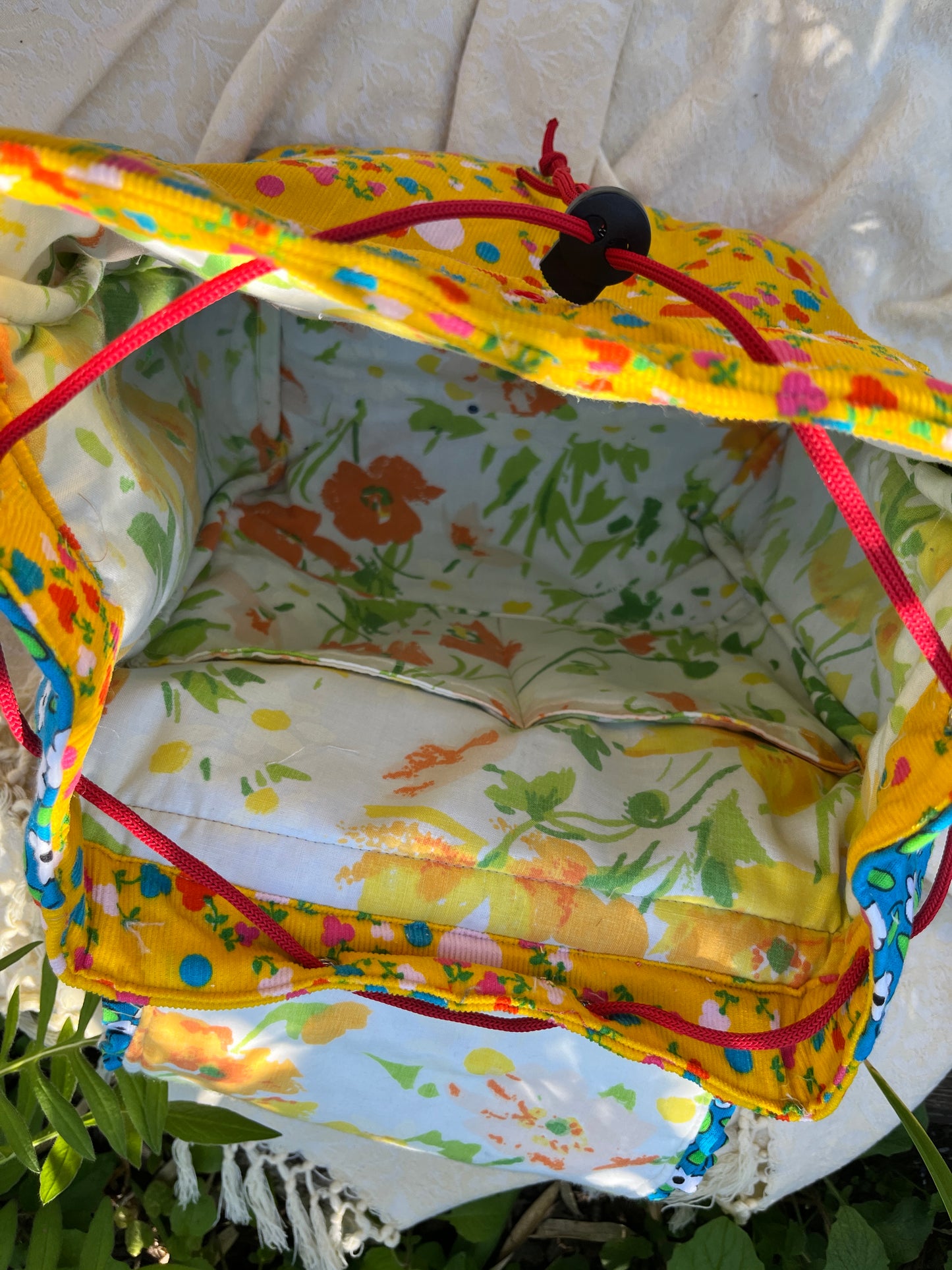 "Sunshine" Vintage Corduroy Quilted Drawstring Backpack