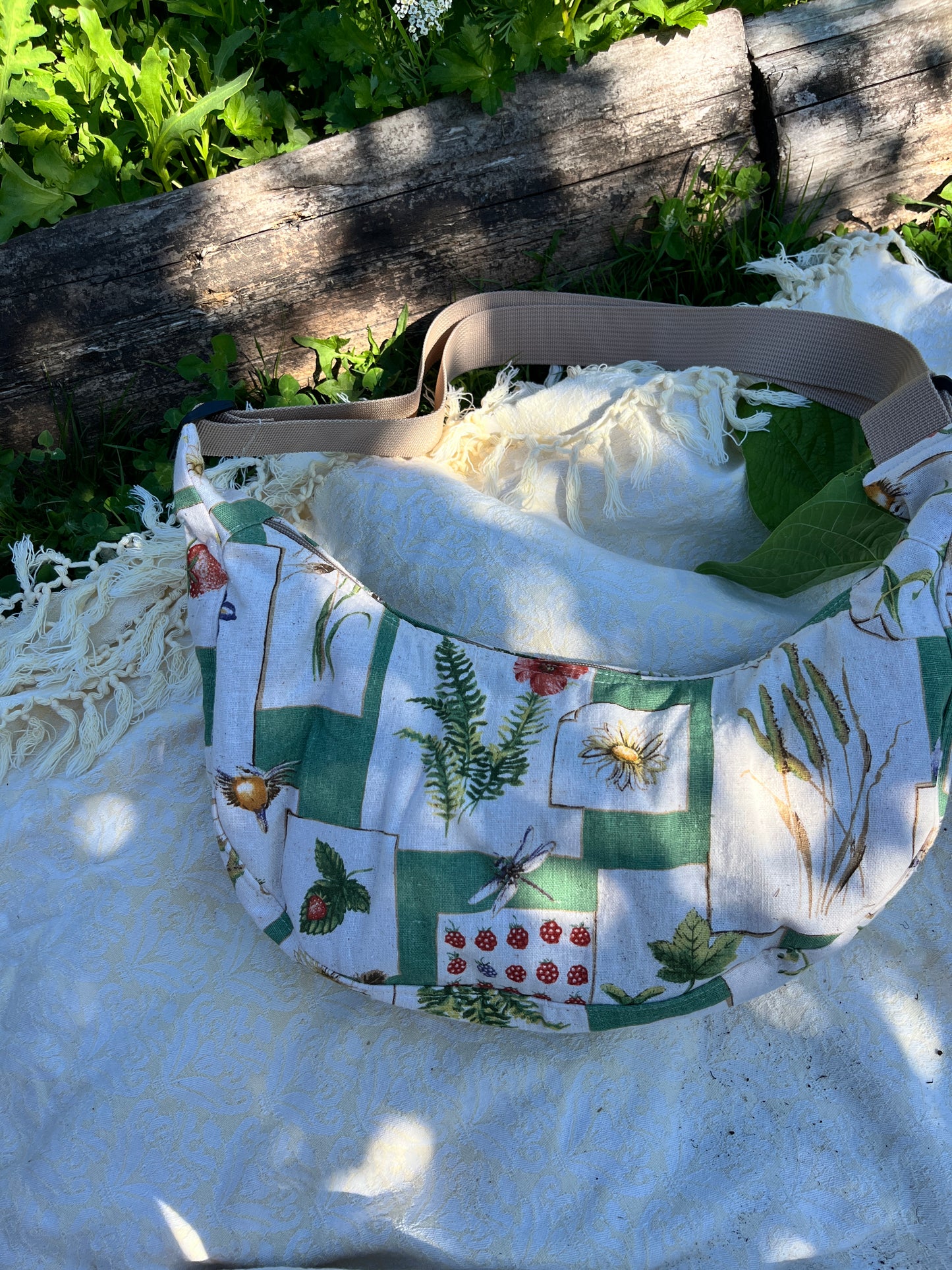 "Flora and Fauna" Upcycled Classic Crescent Bag