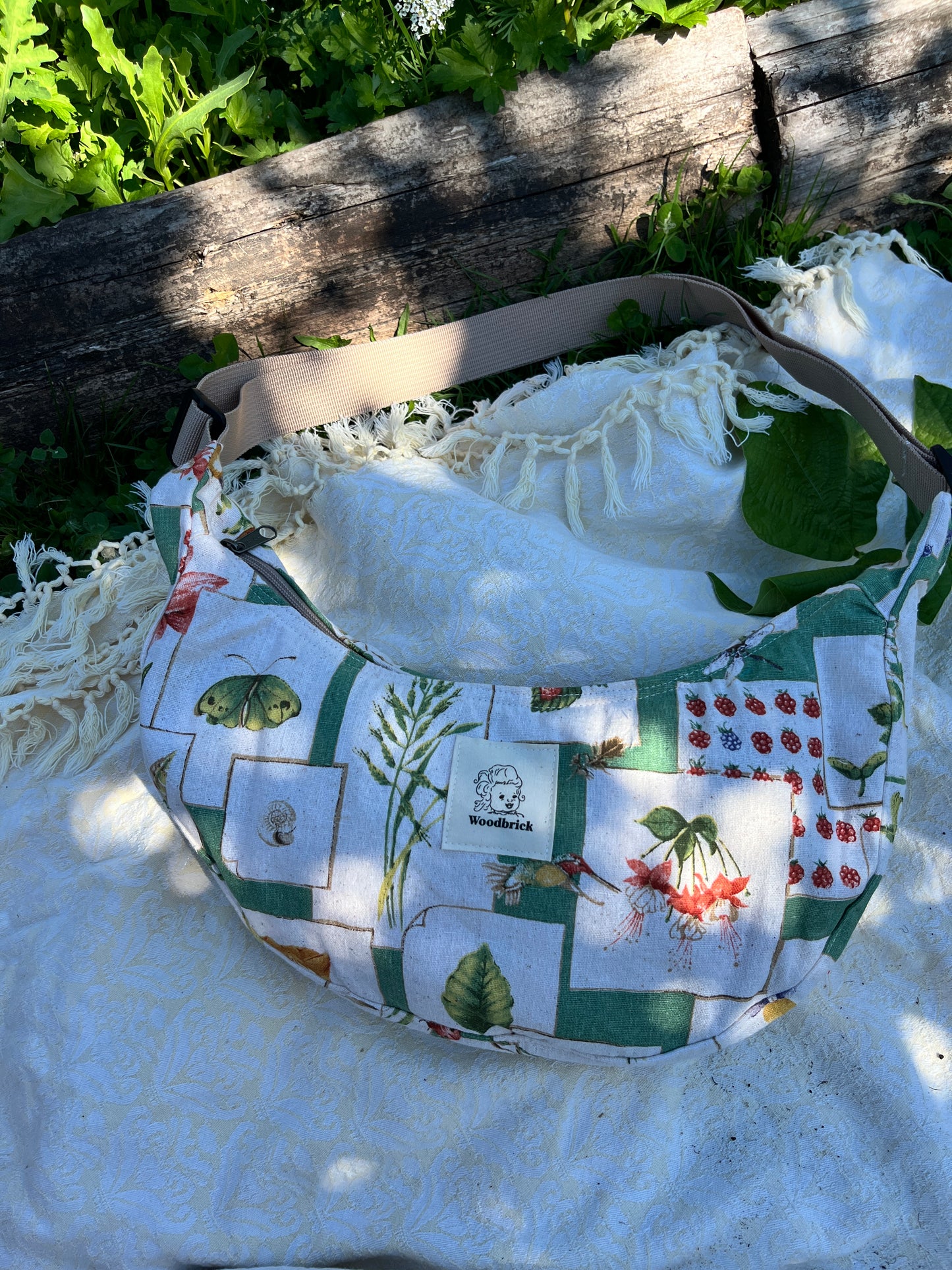 "Flora and Fauna" Upcycled Classic Crescent Bag