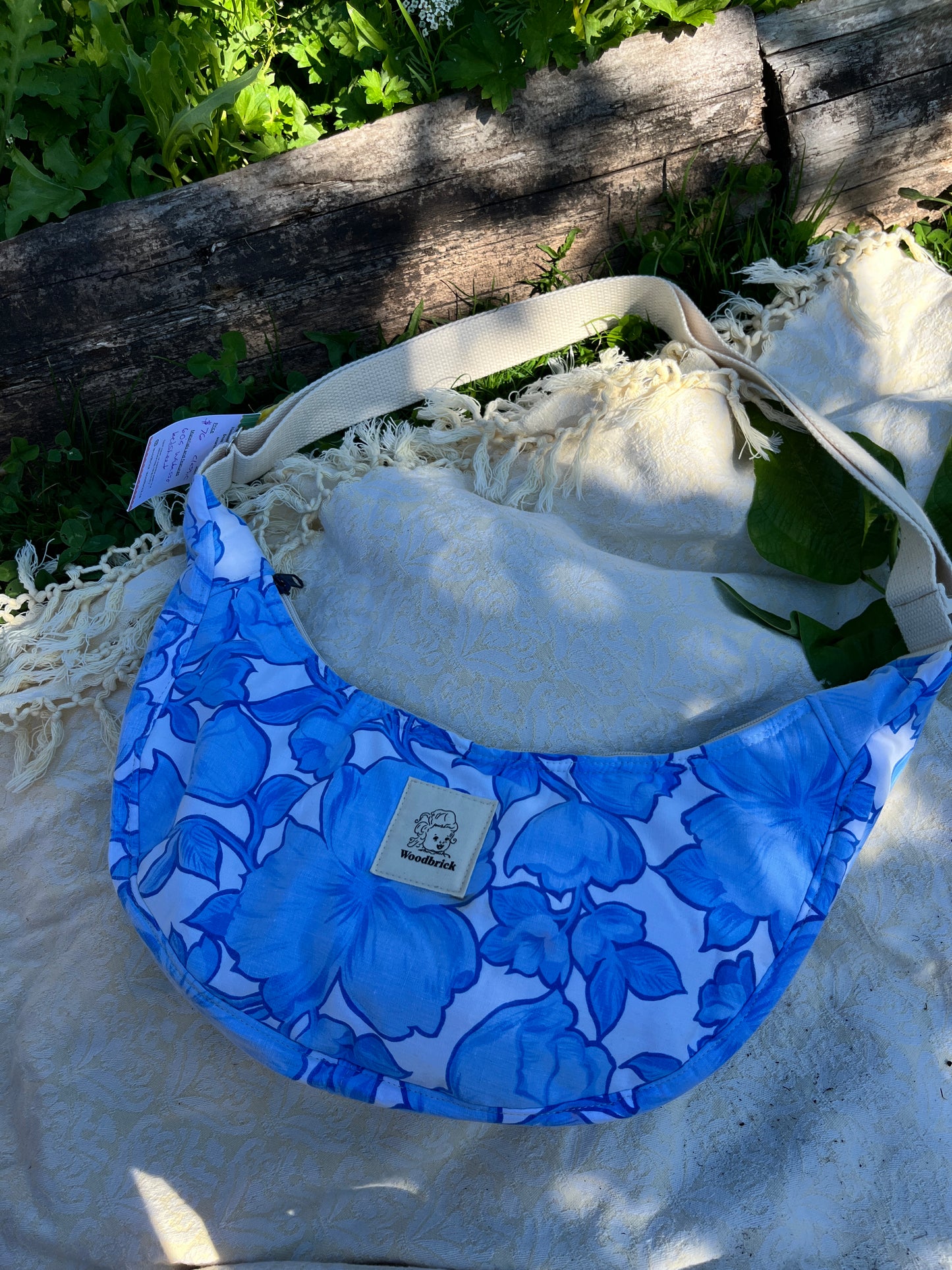 "Blue Sky" Vintage Sheet Upcycled Classic Crescent Bag