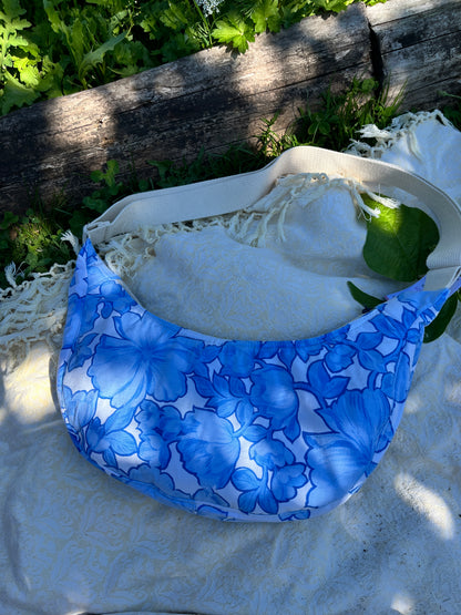 "Blue Sky" Vintage Sheet Upcycled Classic Crescent Bag