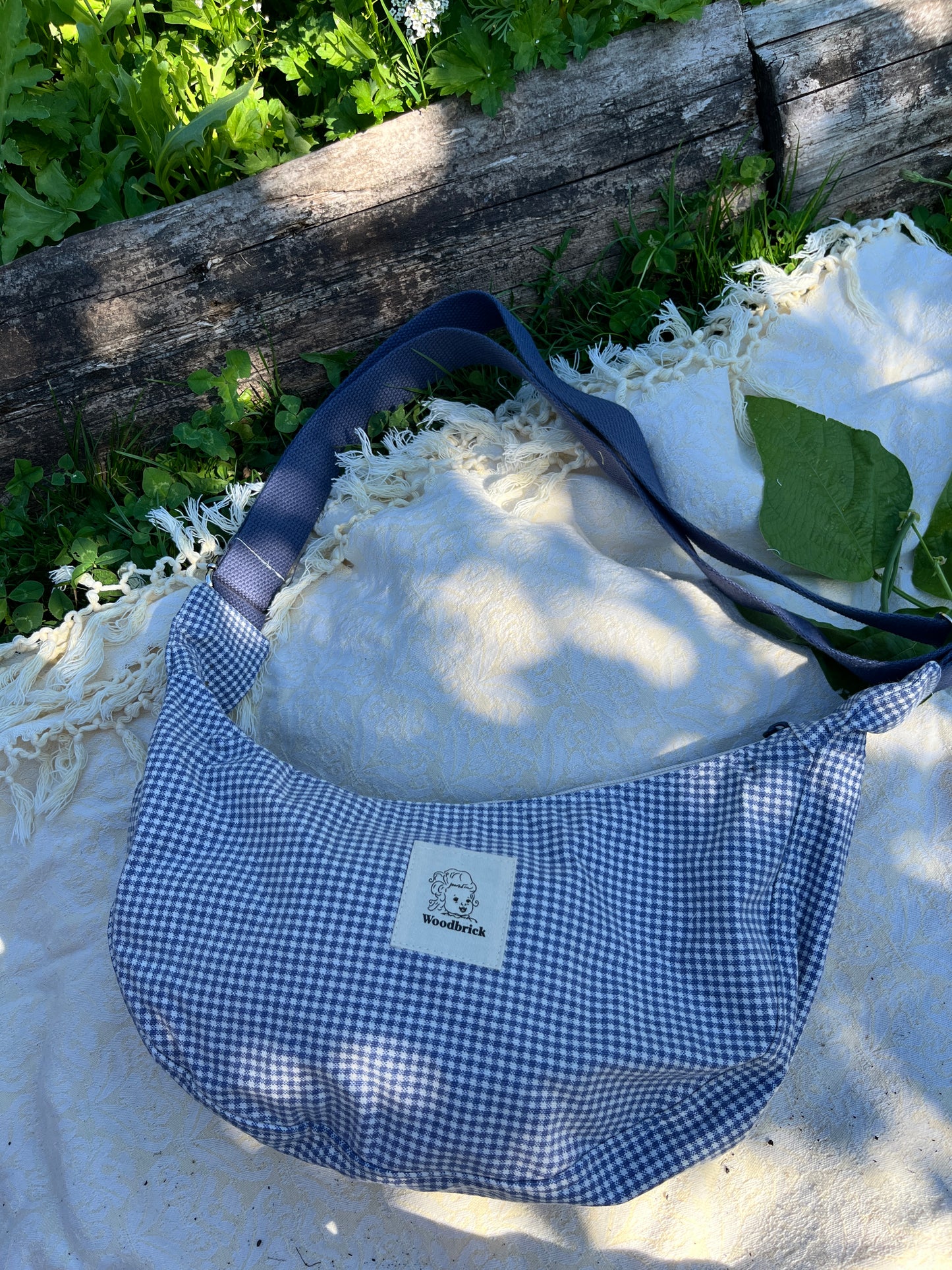 "Beach Picnic" Upcycled Classic Crescent Bag