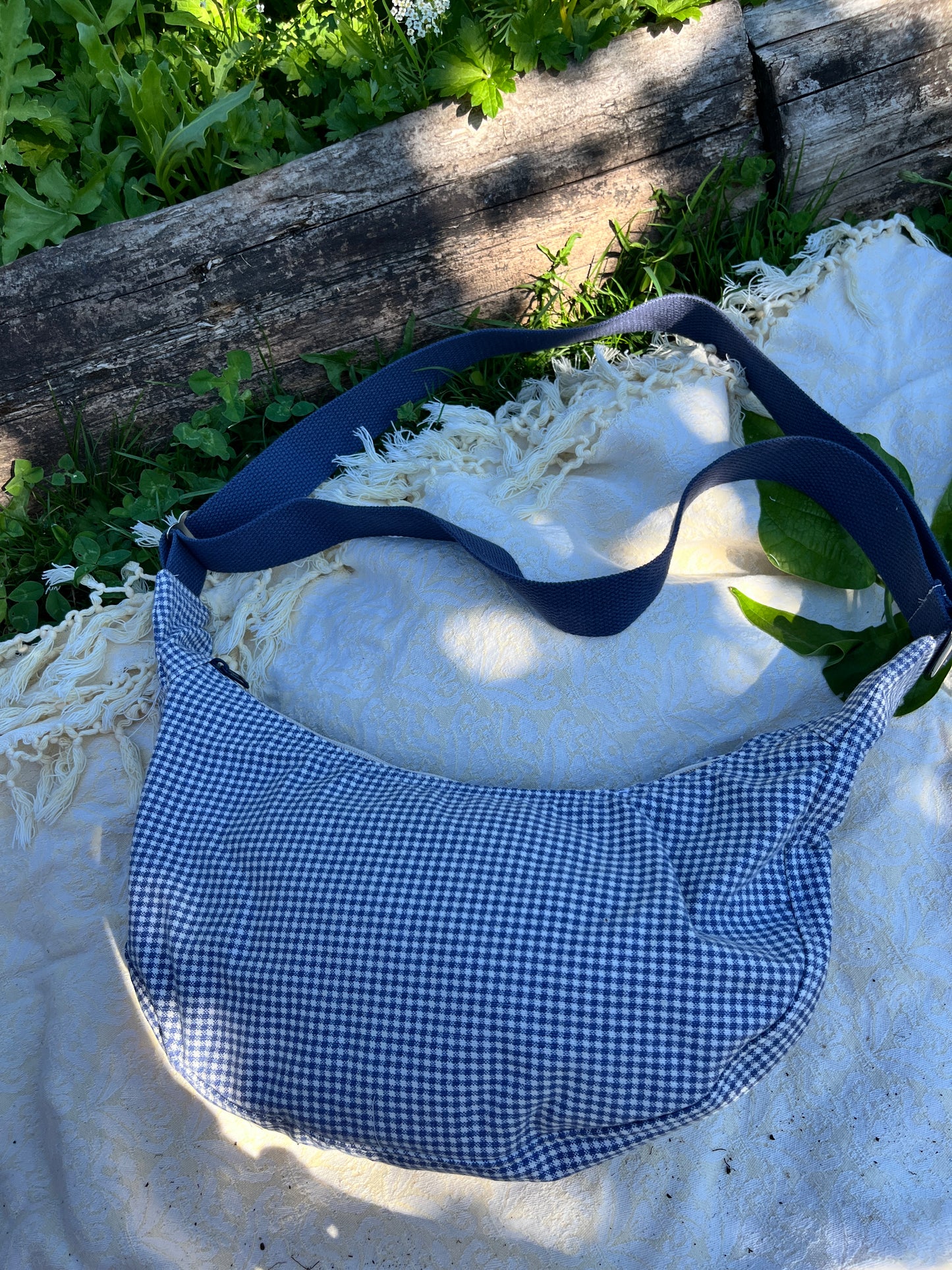 "Beach Picnic" Upcycled Classic Crescent Bag