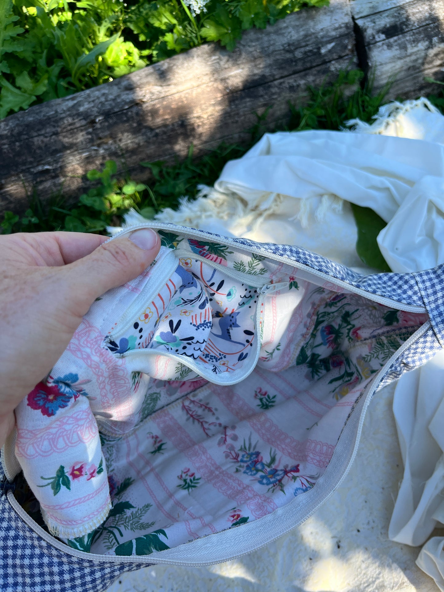 "Beach Picnic" Upcycled Classic Crescent Bag