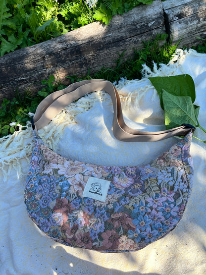 "Cottage Couch" Upcycled Upholstery Classic Crescent Bag